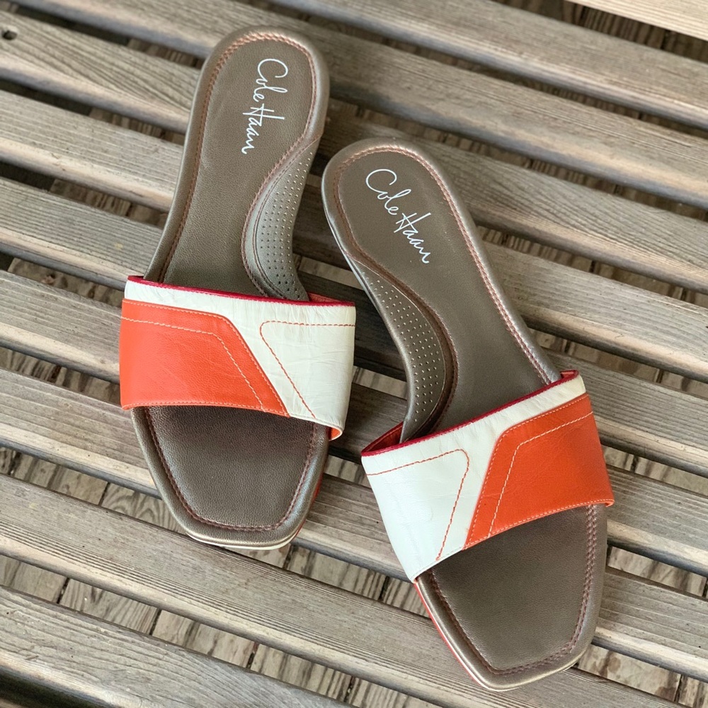 Cole Haan Air Ibiza Spice Orange & Cream Slides, Womens 9B, New, Never Worn